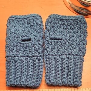 Handmade Crochet Fingerless Gloves - Teal Blue